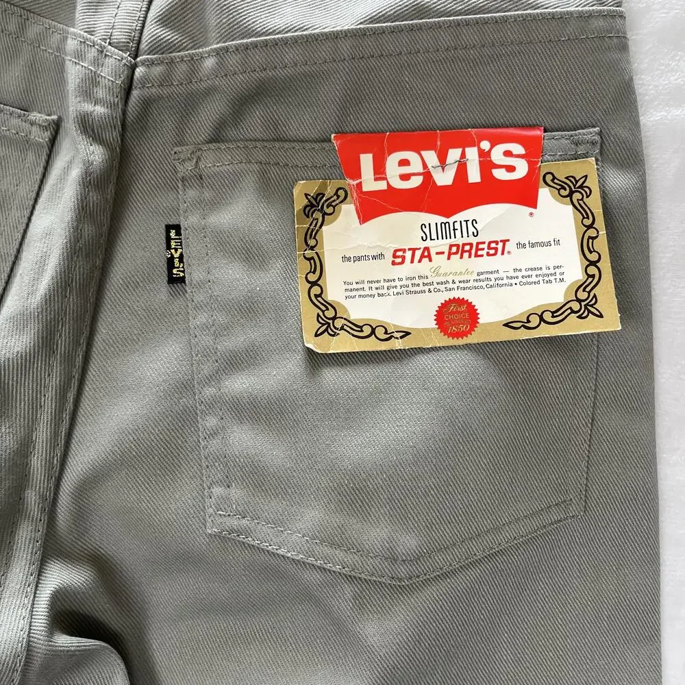 Vintage Levi's STA-PREST Pants Mens 27x28 Green Straight Wrinkle Resistant Big E